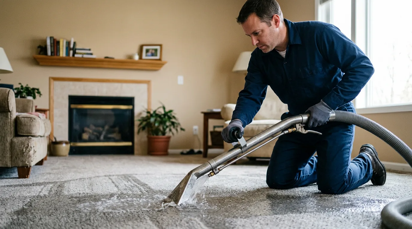 Water damage restoration technician working near Sussex, WI